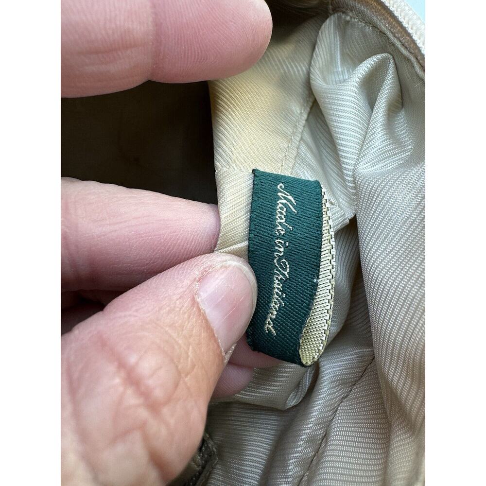 Vtg Women's Lauren Ralph Lauren Handbag All Pattern Beige Canvas Carmel Leather - Picture 6 of 8